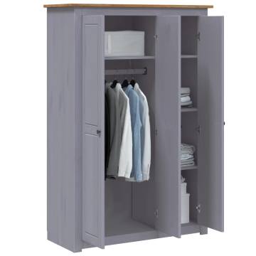 3-Door Grey Wardrobe | Pine Panama Range - 118x50x171.5 cm