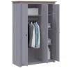 3-Door Grey Wardrobe | Pine Panama Range - 118x50x171.5 cm