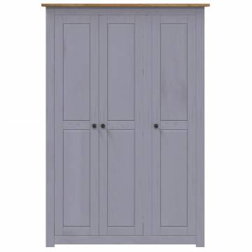 3-Door Grey Wardrobe | Pine Panama Range - 118x50x171.5 cm