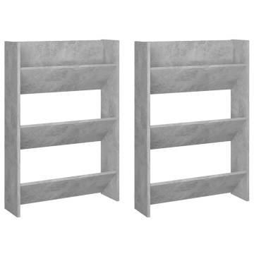 Wall Shoe Cabinets Set - Modern Concrete Grey Storage Solution