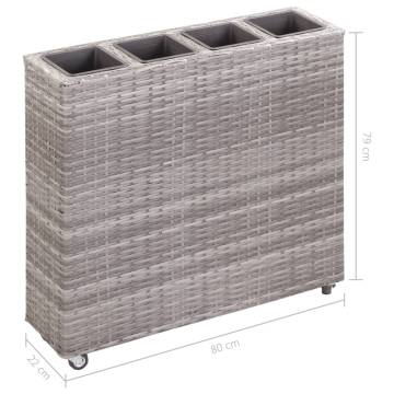 Garden Raised Bed with 4 Pots – Durable Poly Rattan Grey