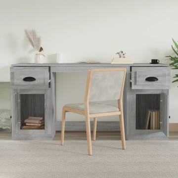 Elegant Grey Sonoma Desk with Cabinet - HipoMarket