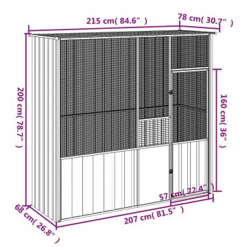 Grey Bird Cage 215x78x200 cm - Durable Galvanised Steel