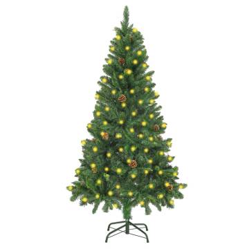 150 cm Pre-lit Artificial Christmas Tree with Pine Cones - Green