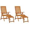 Folding Garden Chairs with Footrests - 2 pcs Solid Wood