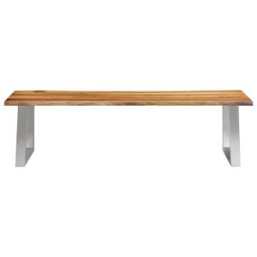 160 cm Solid Acacia Wood & Stainless Steel Bench | HipoMarket