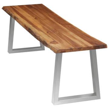 160 cm Solid Acacia Wood & Stainless Steel Bench | HipoMarket