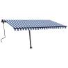 Manual Retractable Awning with LED - Blue & White 450x300 cm