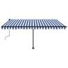 Manual Retractable Awning with LED - Blue & White 450x300 cm