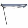 Manual Retractable Awning with LED - Blue & White 450x300 cm