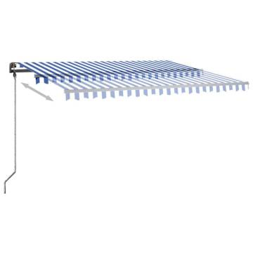 Manual Retractable Awning with LED - Blue & White 450x300 cm