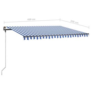 Manual Retractable Awning with LED - Blue & White 450x300 cm