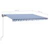 Manual Retractable Awning with LED - Blue & White 450x300 cm