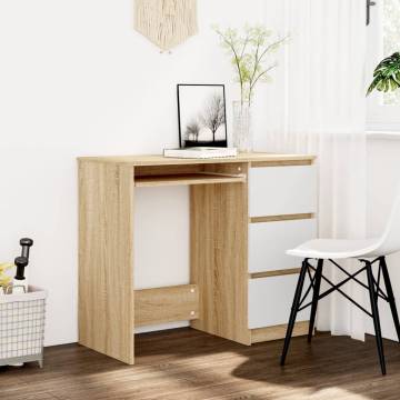 Elegant Desk in White and Sonoma Oak - 90x45 cm | HipoMarket