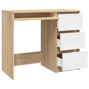 Elegant Desk in White and Sonoma Oak - 90x45 cm | HipoMarket