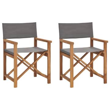 Folding Director's Chairs - 2 pcs Grey Solid Wood Teak