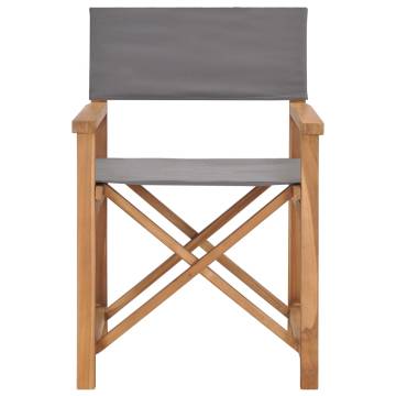 Folding Director's Chairs - 2 pcs Grey Solid Wood Teak