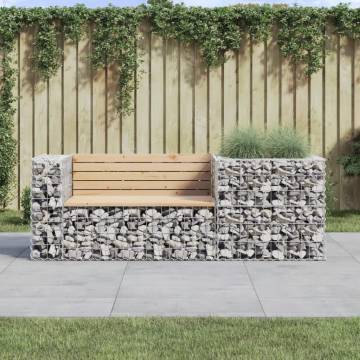 Garden Bench with Gabion Basket - Solid Pine Wood Design