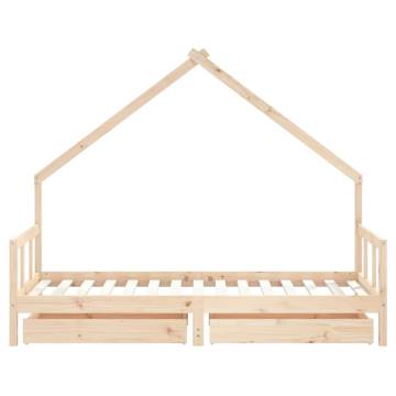 Kids Bed Frame with Drawers - Solid Pine Wood 90x190 cm