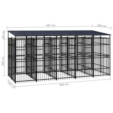 Outdoor Dog Kennel with Roof - Steel 9.22 m² | HipoMarket