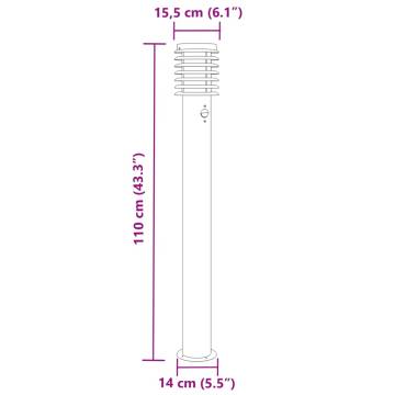 Outdoor Floor Lamp with Sensor - Silver 110cm Stainless Steel