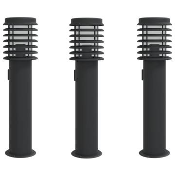 Outdoor Floor Lamps with Outlet - 3pcs Black Stainless Steel