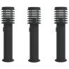 Outdoor Floor Lamps with Outlet - 3pcs Black Stainless Steel