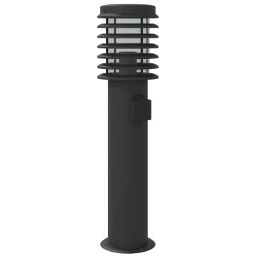 Outdoor Floor Lamps with Outlet - 3pcs Black Stainless Steel