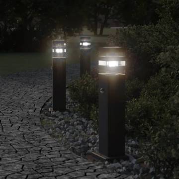 Outdoor Floor Lamps with Sensors - 3pcs Black Aluminium