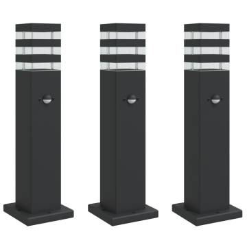 Outdoor Floor Lamps with Sensors - 3pcs Black Aluminium