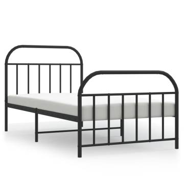 Metal Bed Frame with Headboard & Footboard - Black 100x200 cm