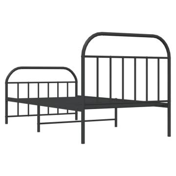 Metal Bed Frame with Headboard & Footboard - Black 100x200 cm