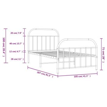 Metal Bed Frame with Headboard & Footboard - Black 100x200 cm