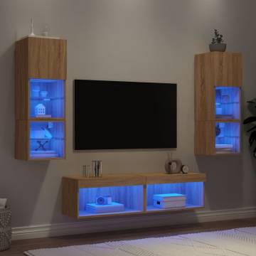 6 Piece TV Wall Units with LED - Sonoma Oak | Hipomarket