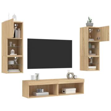 6 Piece TV Wall Units with LED - Sonoma Oak | Hipomarket