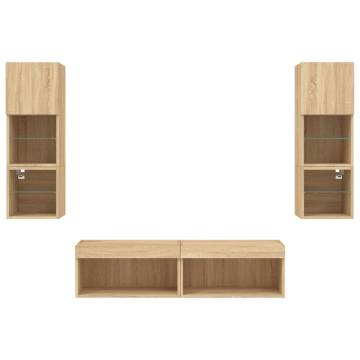 6 Piece TV Wall Units with LED - Sonoma Oak | Hipomarket