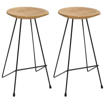 Rustic Solid Teak Wood Bar Stools - Set of 2 | Hipomarket