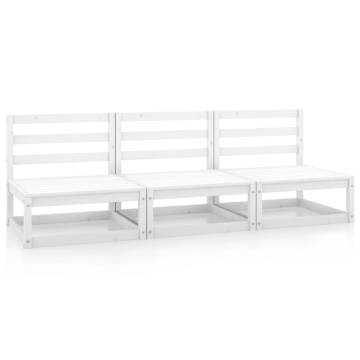 Garden Middle Sofas: 3 pcs White Solid Wood Pine - Hipomarket