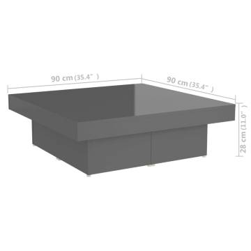 Stylish High Gloss Grey Coffee Table - 90x90x28 cm