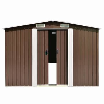 Durable Brown Metal Garden Shed - 257x580x181 cm