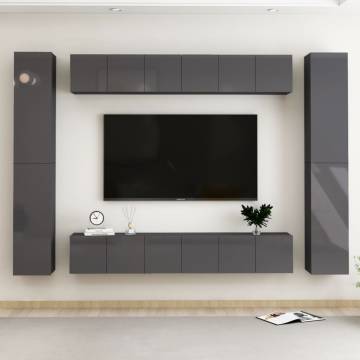 10 Piece High Gloss Grey TV Cabinet Set | Hipomarket