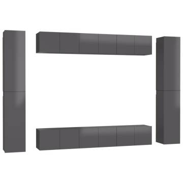 10 Piece High Gloss Grey TV Cabinet Set | Hipomarket