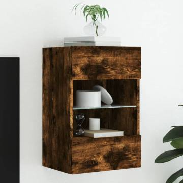 Stylish TV Wall Cabinet with LED Lights – Smoked Oak