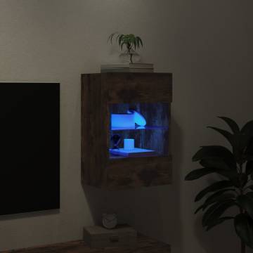 Stylish TV Wall Cabinet with LED Lights – Smoked Oak