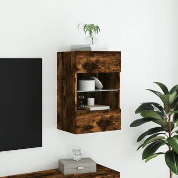 Stylish TV Wall Cabinet with LED Lights – Smoked Oak