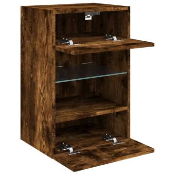 Stylish TV Wall Cabinet with LED Lights – Smoked Oak