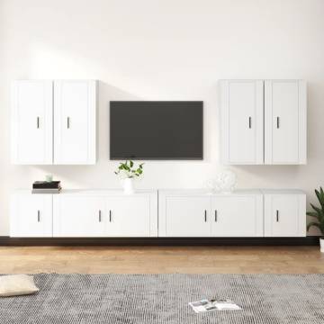 8 Piece White Engineered Wood TV Cabinet Set - Stylish & Practical