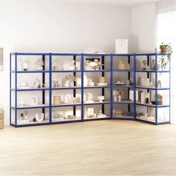 5-Layer Shelves - Blue Steel & Engineered Wood | HipoMarket