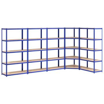 5-Layer Shelves - Blue Steel & Engineered Wood | HipoMarket