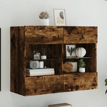 TV Wall Cabinet with LED Lights - Smoked Oak | Hipo Market